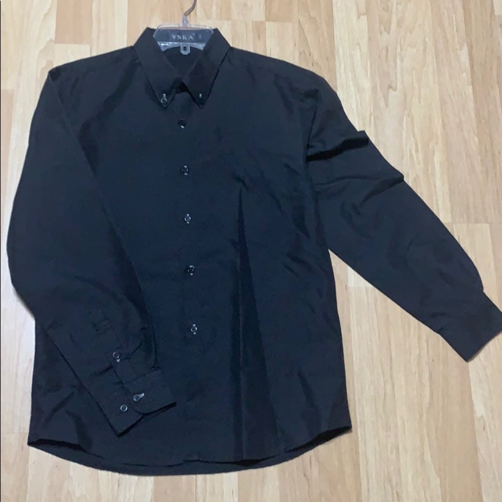 VSKA Men’s Dress Shirt Diamond Button up Black